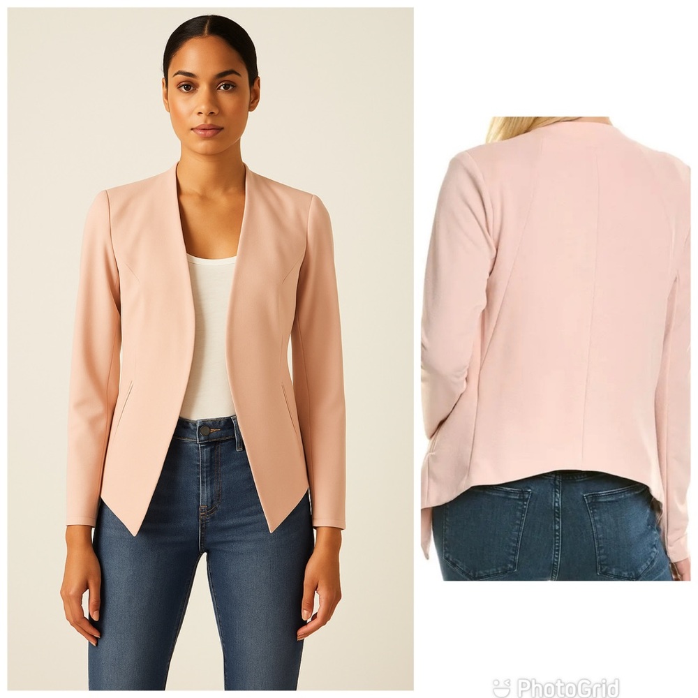 BCBGeneration Women’s Pale Pink Tuxedo Collarless Fitted Blazer Jacket, Small